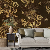 3086-E / Plant Wallpaper: Self-Adhesive, Blue Hibiscus and Cypress Pattern, Floral Wall Mural for Modern Room Decor - Artevella