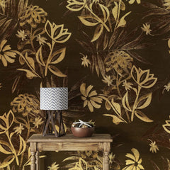 3086-E / Plant Wallpaper: Self-Adhesive, Blue Hibiscus and Cypress Pattern, Floral Wall Mural for Modern Room Decor - Artevella