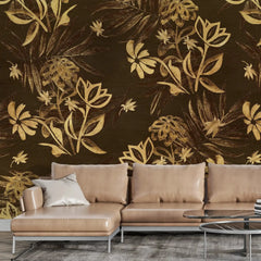 3086-E / Plant Wallpaper: Self-Adhesive, Blue Hibiscus and Cypress Pattern, Floral Wall Mural for Modern Room Decor - Artevella