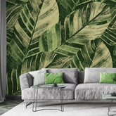 3087-A / Leaf Wallpaper: Green Palm Print, Sticky Wallpaper for Walls, Ideal for DIY Decor & Renters - Artevella