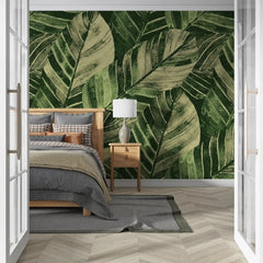3087-A / Leaf Wallpaper: Green Palm Print, Sticky Wallpaper for Walls, Ideal for DIY Decor & Renters - Artevella
