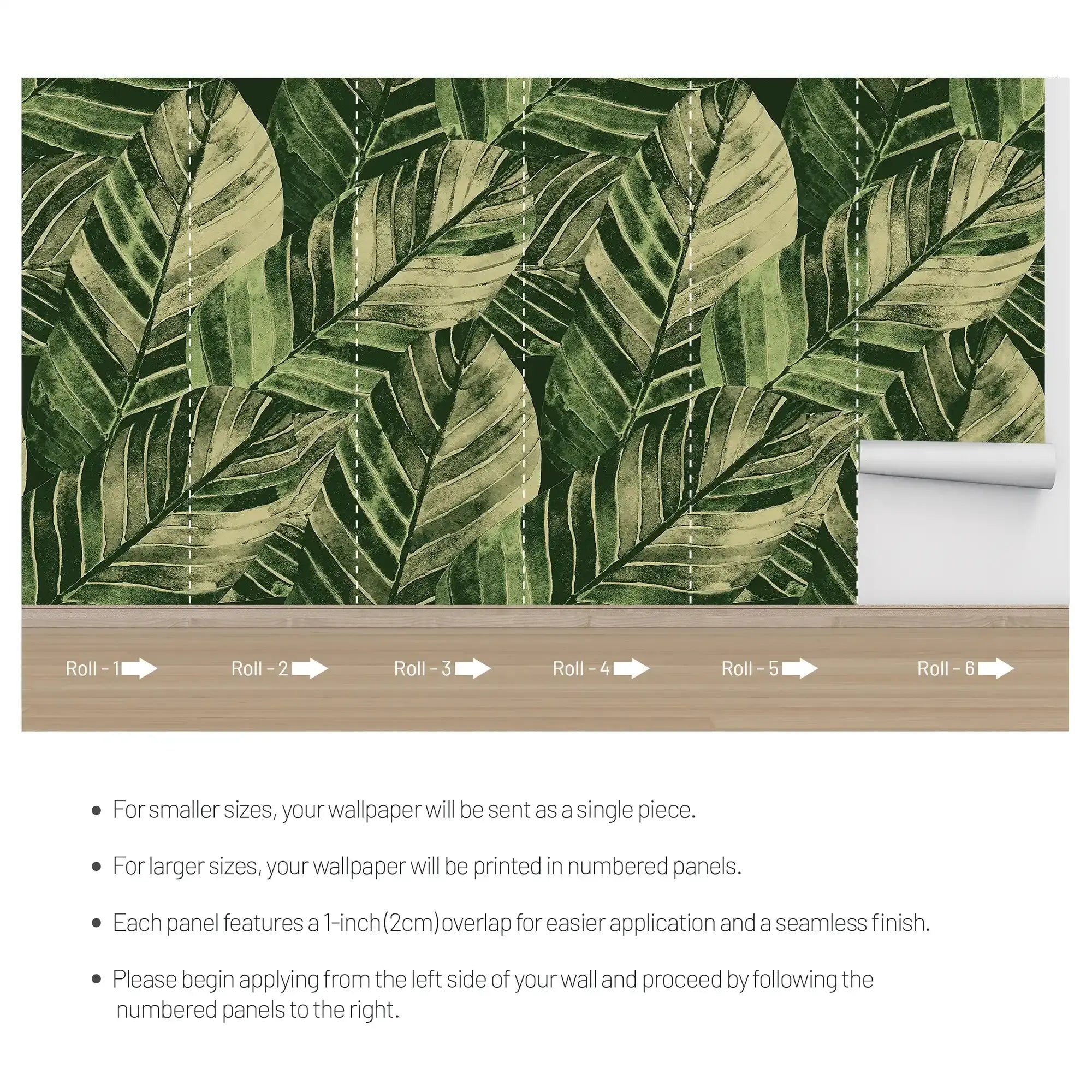 3087-A / Leaf Wallpaper: Green Palm Print, Sticky Wallpaper for Walls, Ideal for DIY Decor & Renters - Artevella
