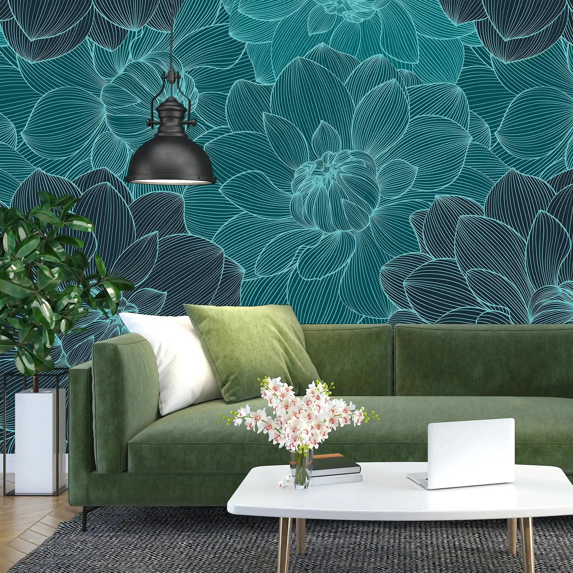 3090-E / Trendy Geometric Floral Self-Adhesive Wallpaper: Transform Your Walls with Easy Install - Artevella