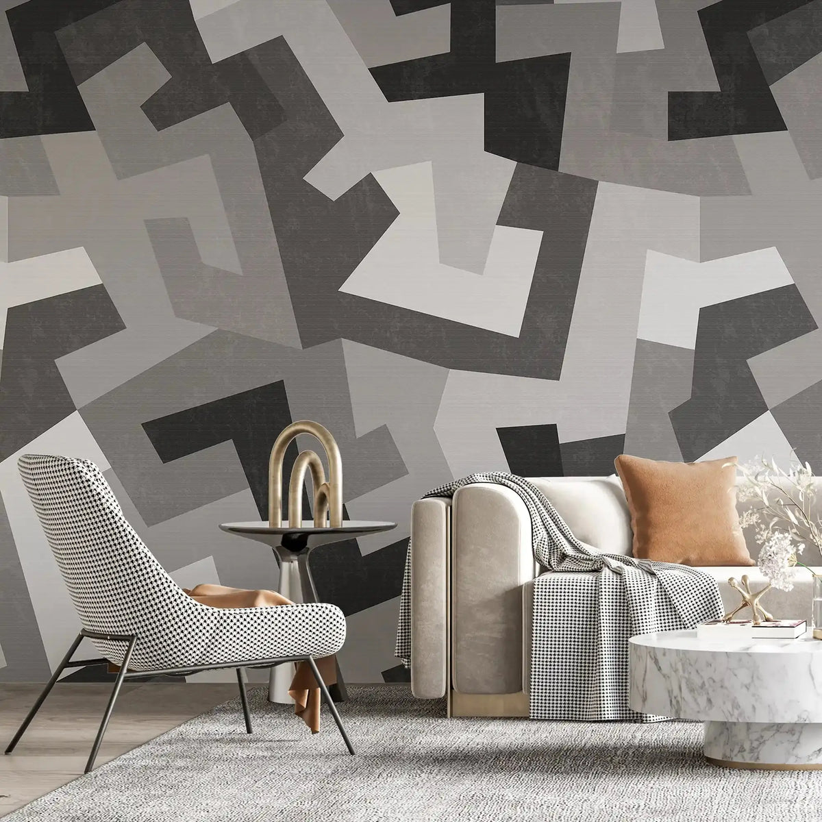 3091-F / Peel and Stick Geometric Wallpaper - Versatile Wall Mural for Bathroom, Bedroom, Kitchen, and Living Room - Artevella