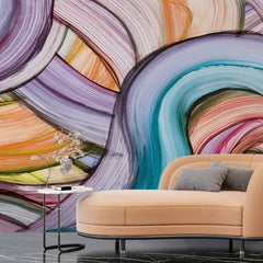 3092-A / Peelable Stickable Wallpaper with Colorful Wavy Lines - Bold, Contemporary Geometric Design for Any Room - Artevella