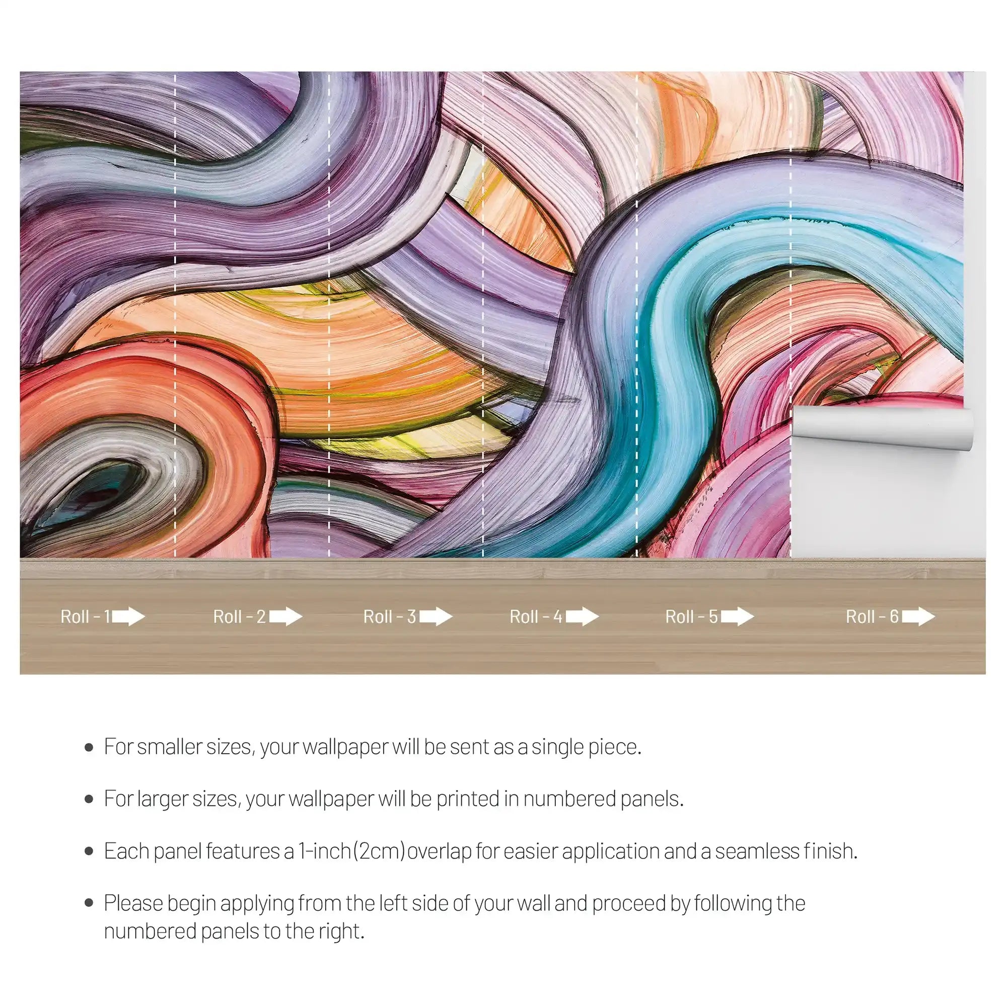 3092-A / Peelable Stickable Wallpaper with Colorful Wavy Lines - Bold, Contemporary Geometric Design for Any Room - Artevella
