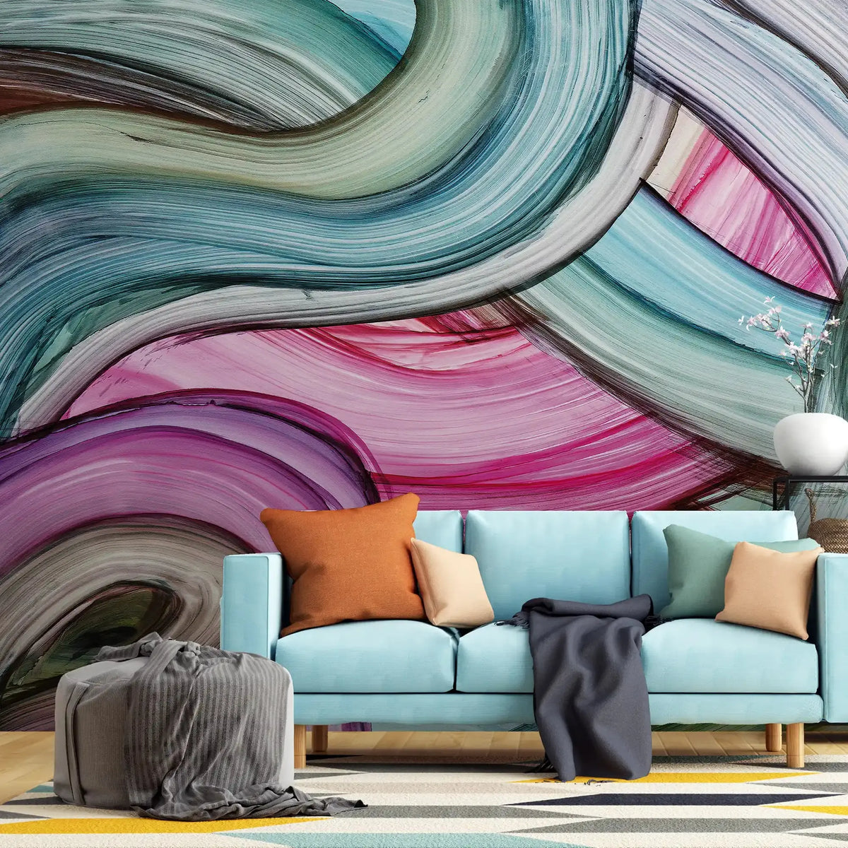 3092-D / Peelable Stickable Wallpaper with Colorful Wavy Lines - Bold, Contemporary Geometric Design for Any Room - Artevella