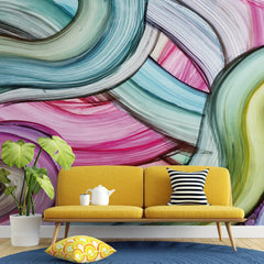 3092-D / Peelable Stickable Wallpaper with Colorful Wavy Lines - Bold, Contemporary Geometric Design for Any Room - Artevella