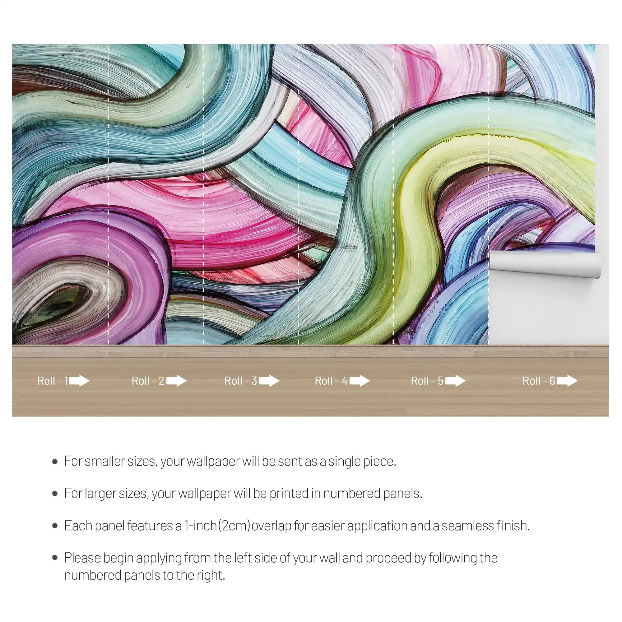 3092-D / Peelable Stickable Wallpaper with Colorful Wavy Lines - Bold, Contemporary Geometric Design for Any Room - Artevella