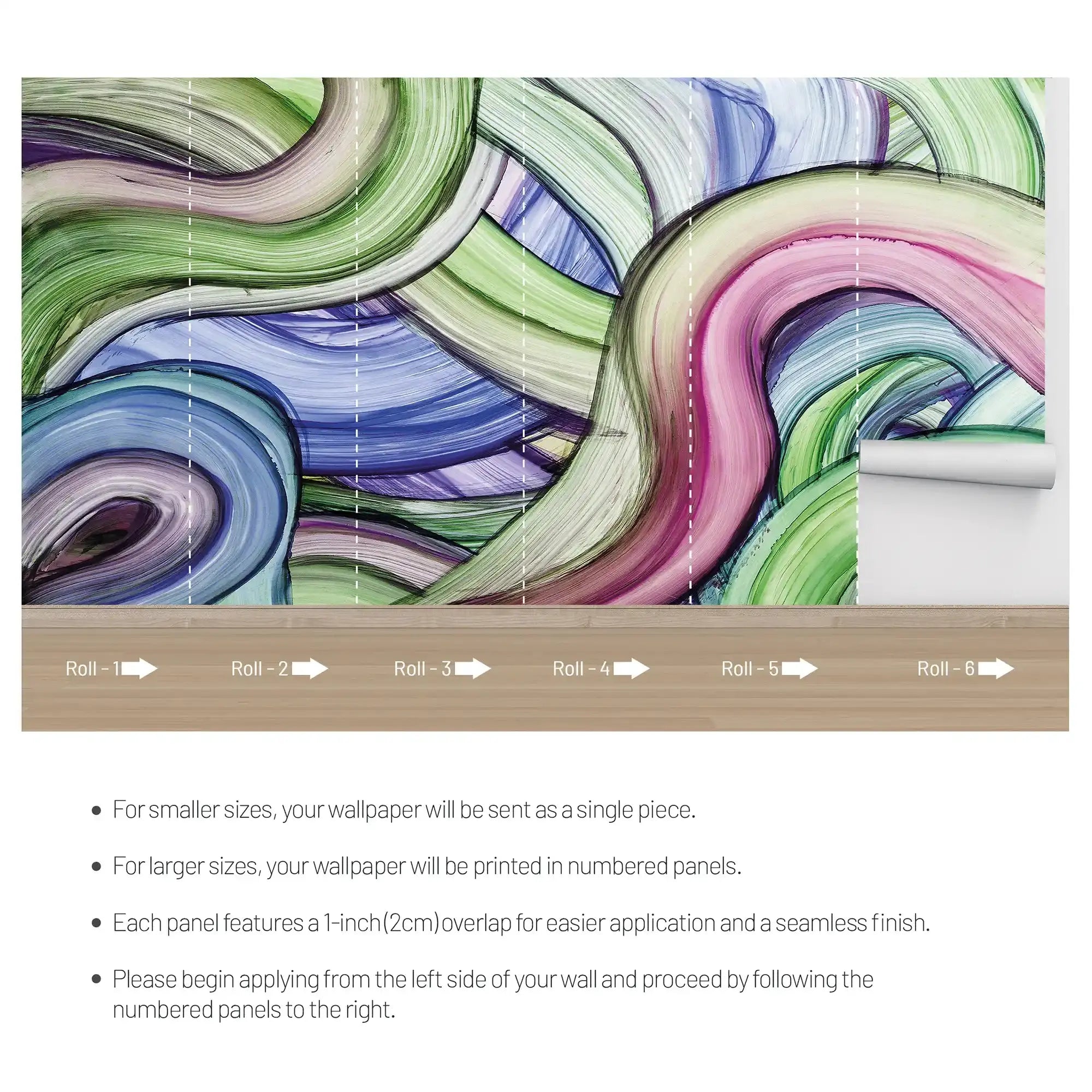 3092-E / Peelable Stickable Wallpaper with Colorful Wavy Lines - Bold, Contemporary Geometric Design for Any Room - Artevella