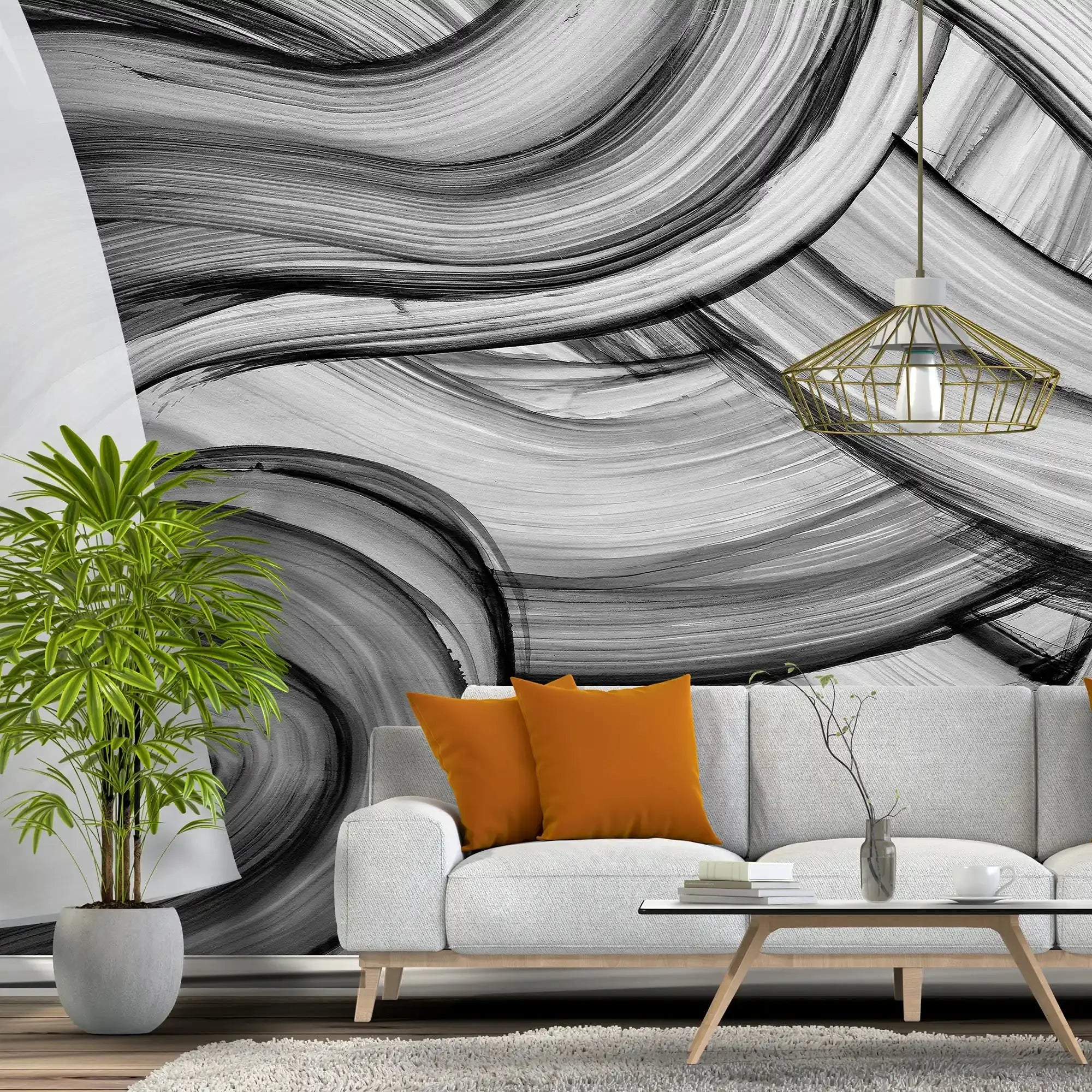 3092-F / Peelable Stickable Wallpaper with Colorful Wavy Lines - Bold, Contemporary Geometric Design for Any Room - Artevella
