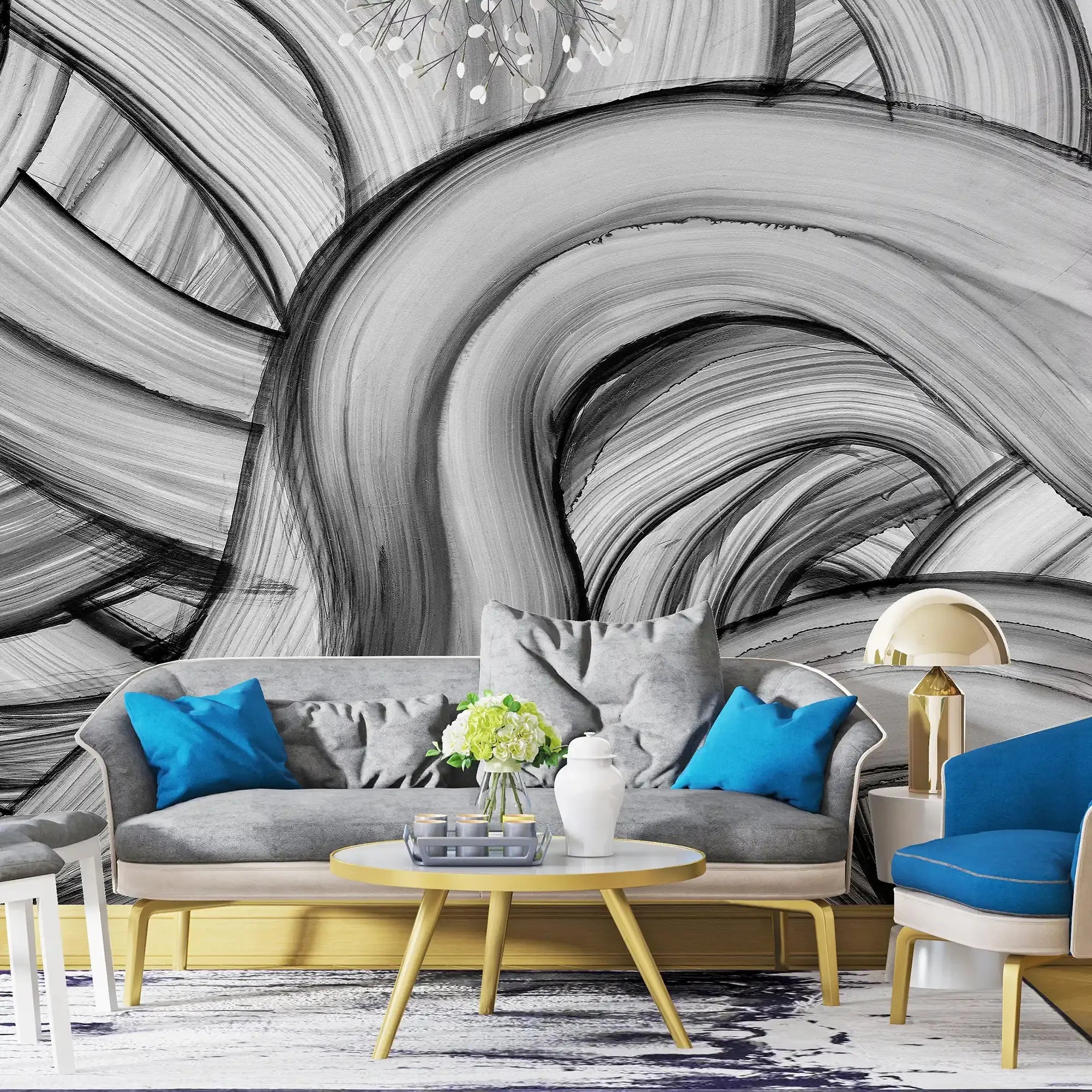 3092-F / Peelable Stickable Wallpaper with Colorful Wavy Lines - Bold, Contemporary Geometric Design for Any Room - Artevella