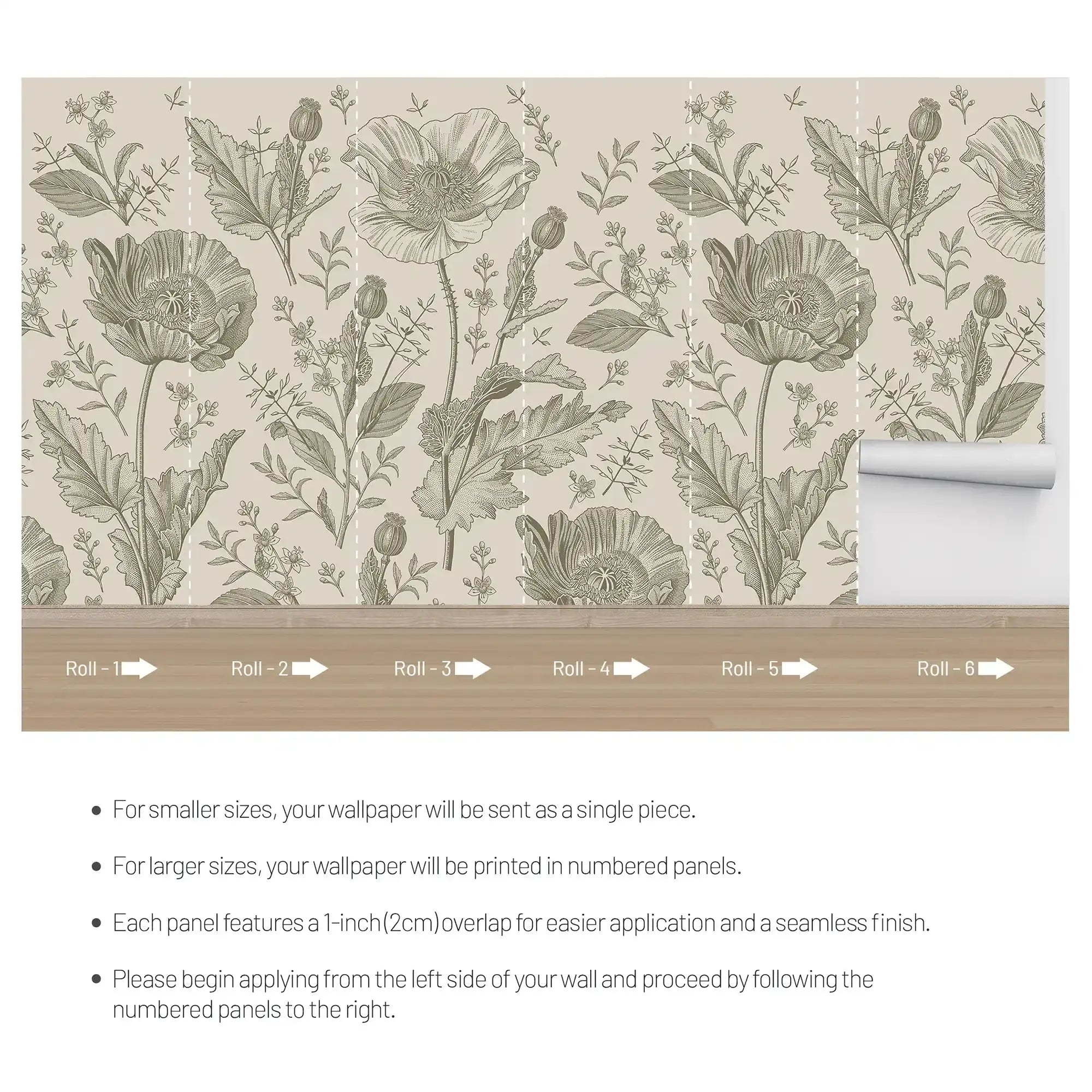 3093-A / Floral Wall Mural: Self Adhesive, Removable Wallpaper for Modern and Boho Decor - Artevella