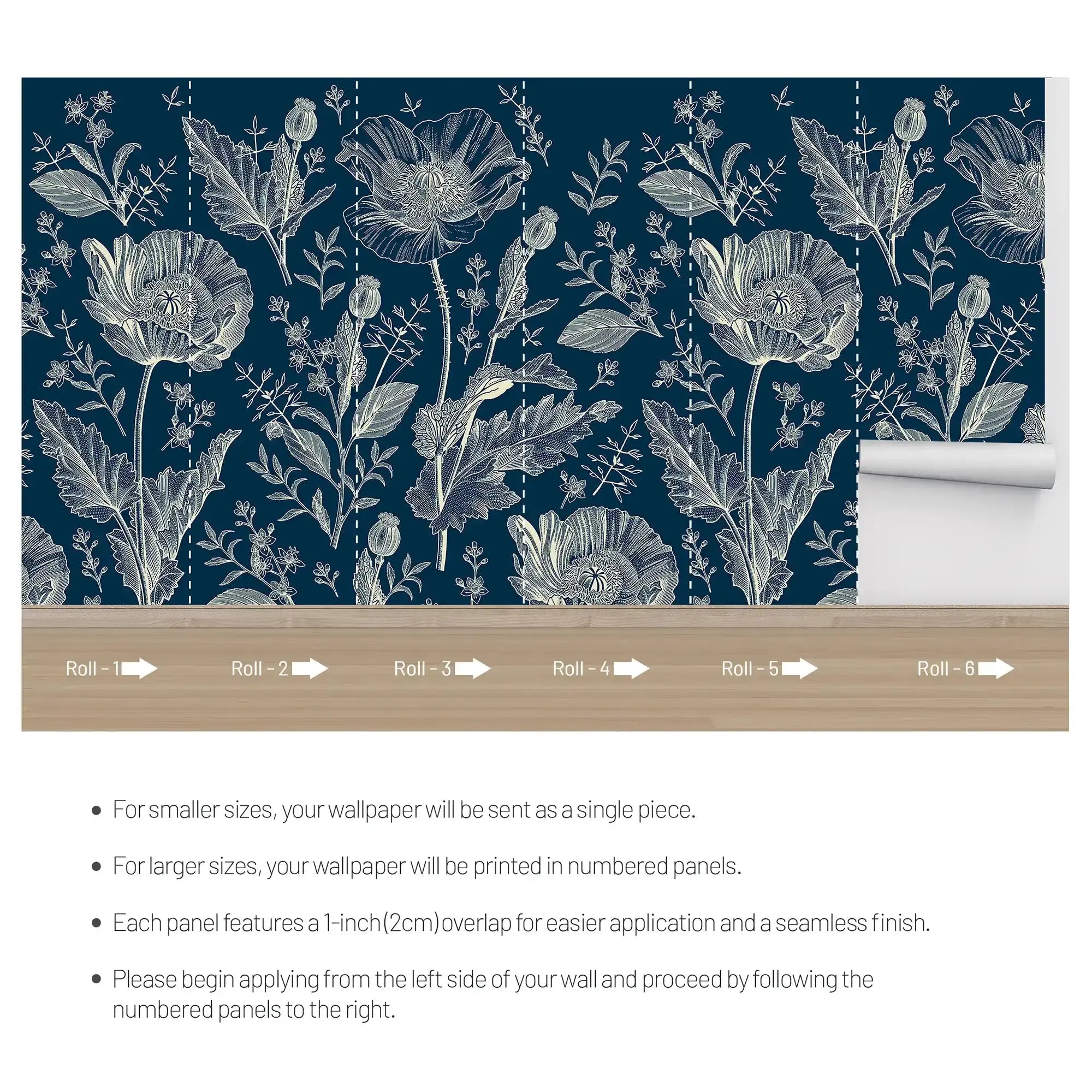 3093-B / Floral Wall Mural: Self Adhesive, Removable Wallpaper for Modern and Boho Decor - Artevella