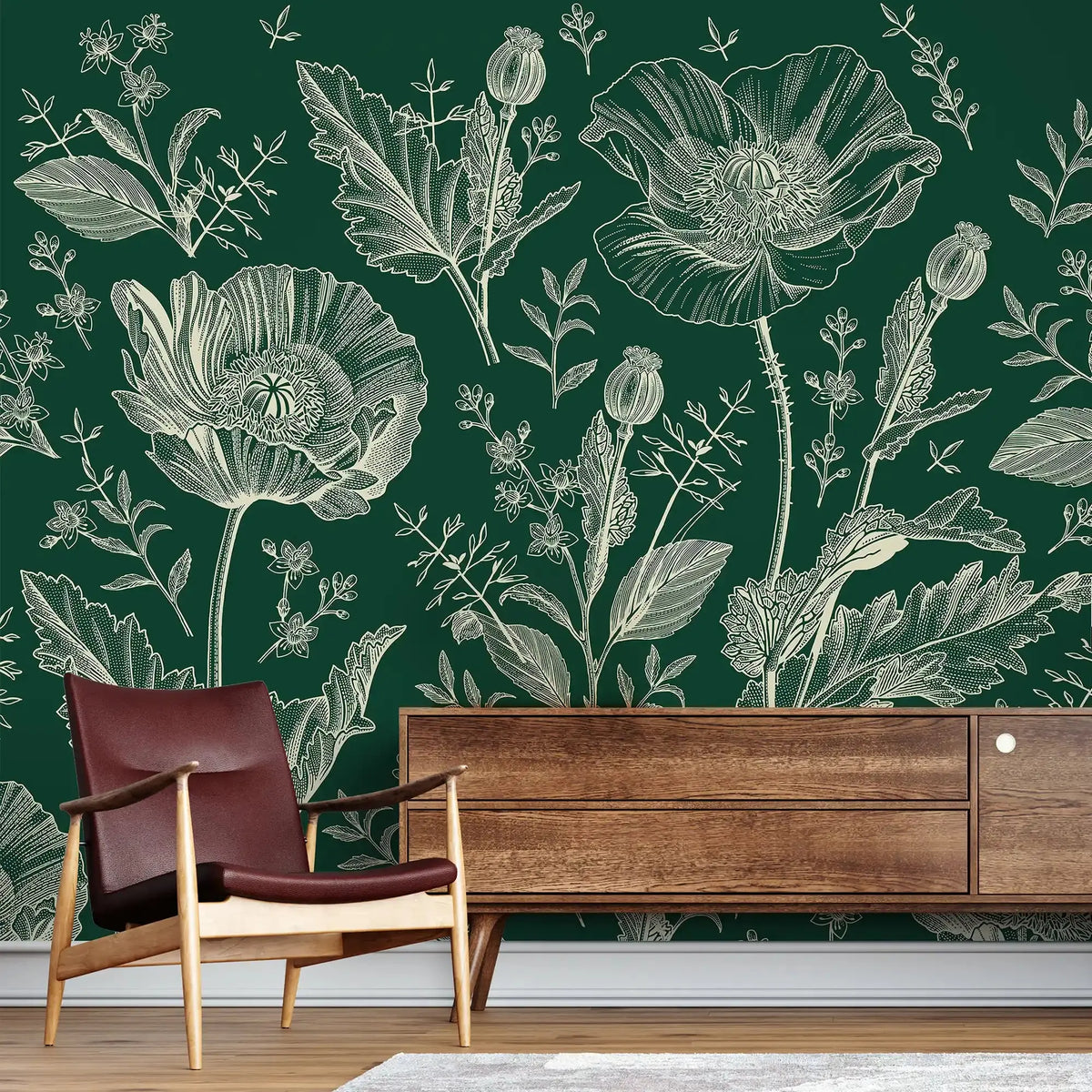 3093-C / Floral Wall Mural: Self Adhesive, Removable Wallpaper for Modern and Boho Decor - Artevella