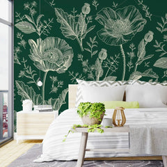 3093-C / Floral Wall Mural: Self Adhesive, Removable Wallpaper for Modern and Boho Decor - Artevella