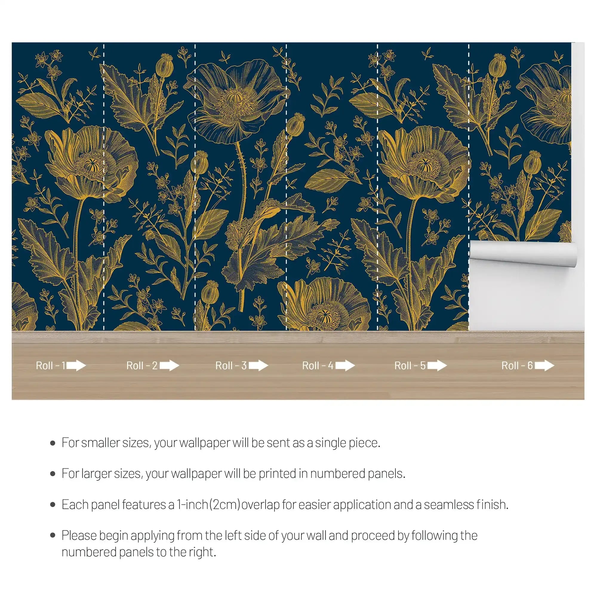 3093-D / Floral Wall Mural: Self Adhesive, Removable Wallpaper for Modern and Boho Decor - Artevella