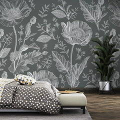 3093-F / Floral Wall Mural: Self Adhesive, Removable Wallpaper for Modern and Boho Decor - Artevella