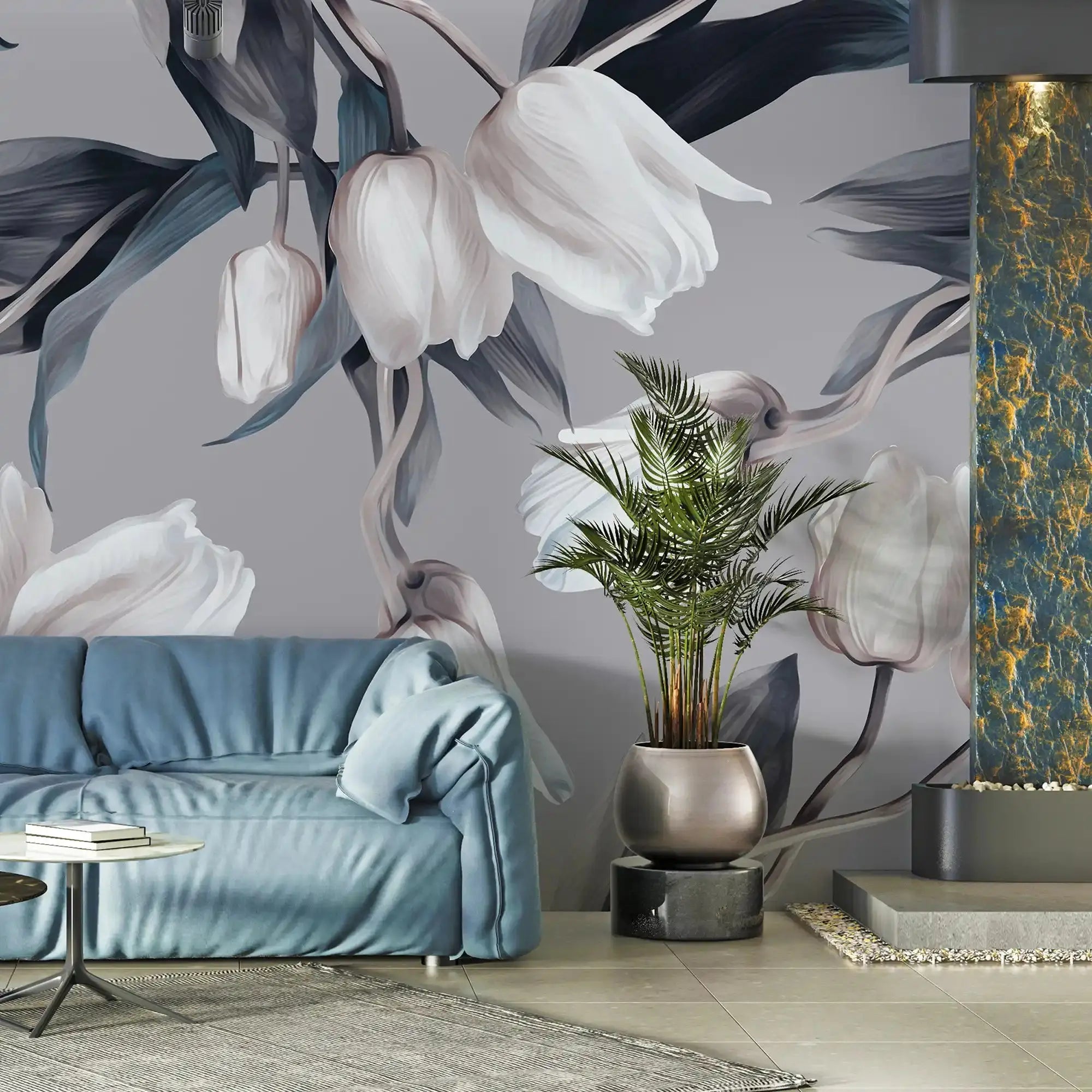 3094-A / Abstract Floral Peel and Stick Wallpaper, Tulips Modern Design Mural for Walls - Artevella