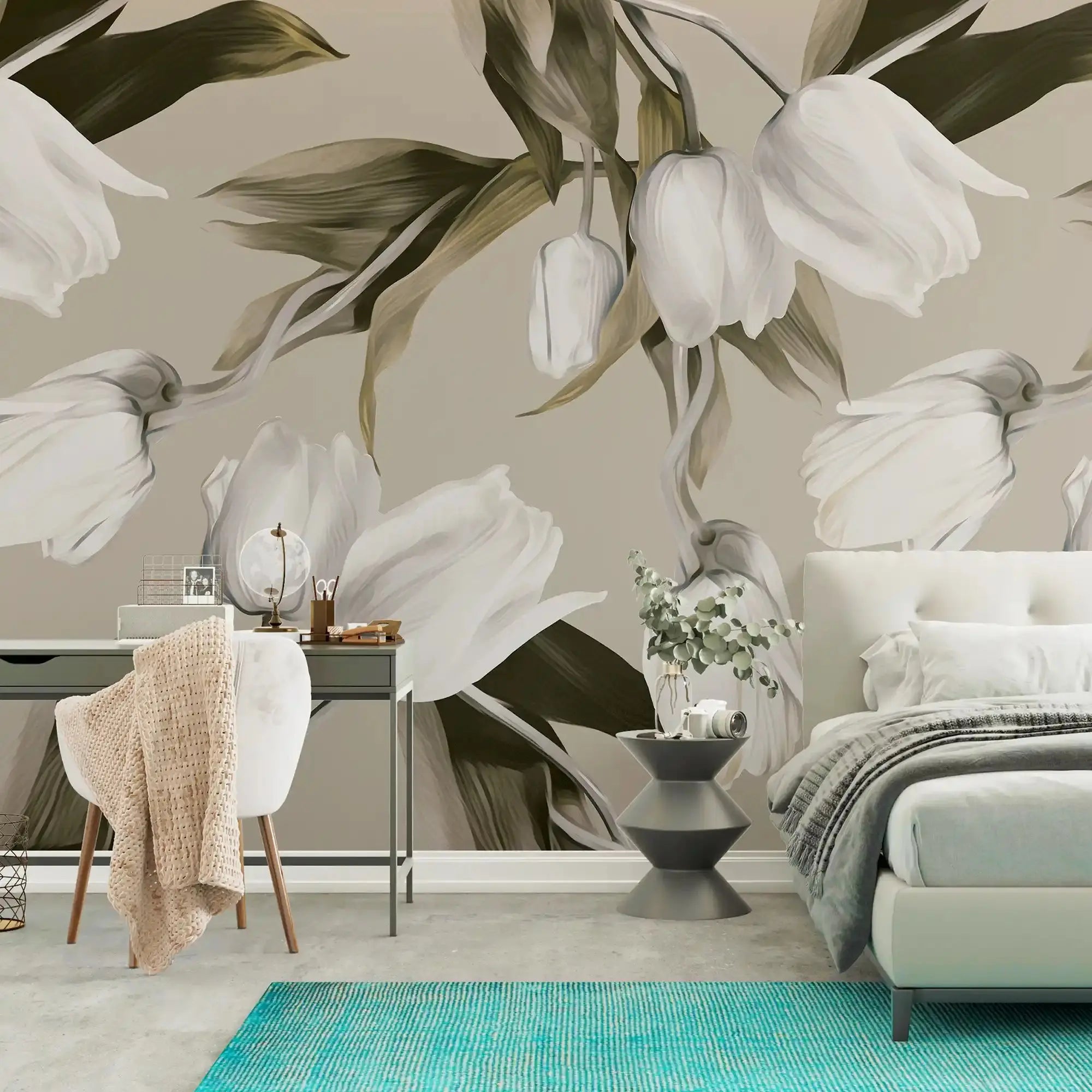3094-B / Abstract Floral Peel and Stick Wallpaper, Tulips Modern Design Mural for Walls - Artevella