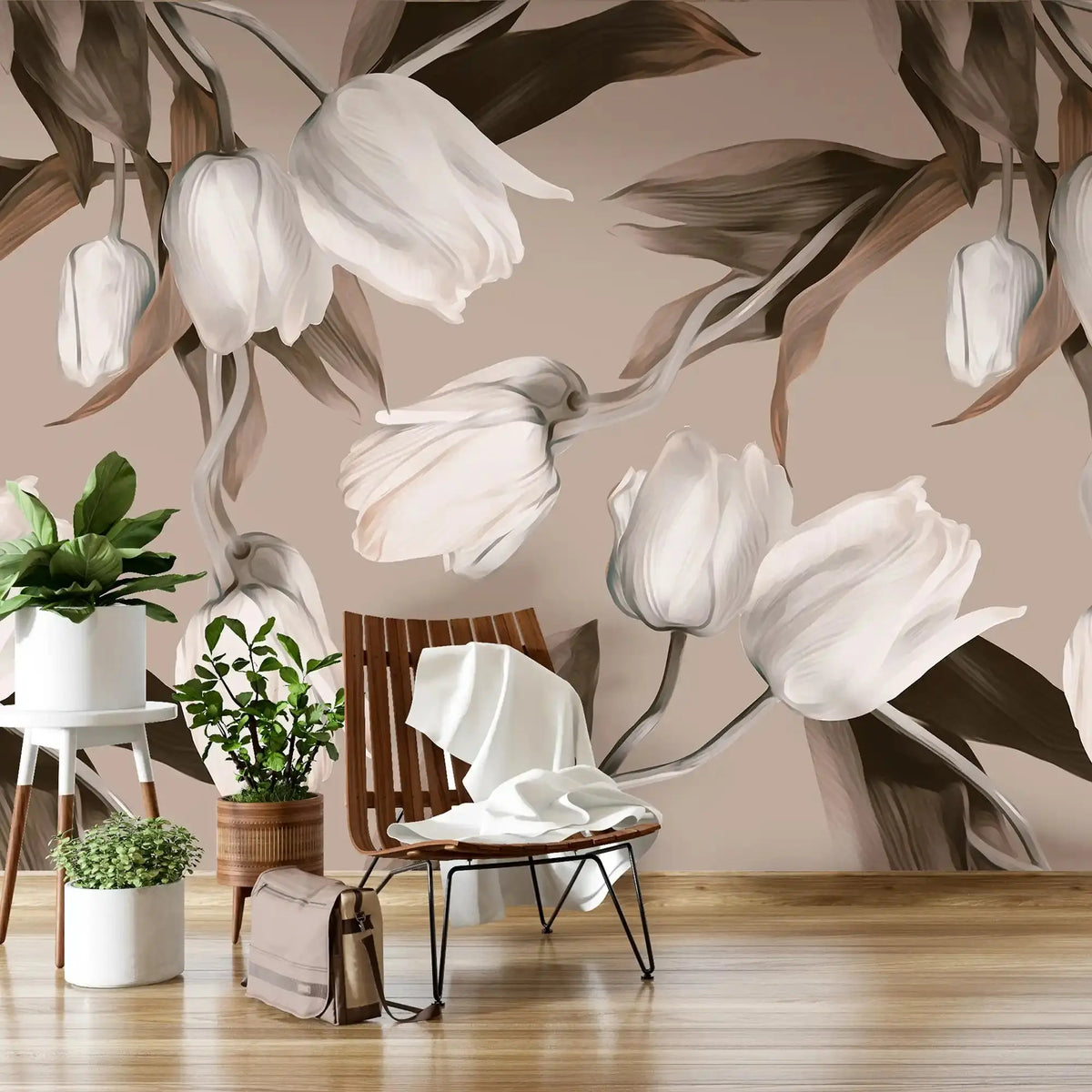 3094-E / Abstract Floral Peel and Stick Wallpaper, Tulips Modern Design Mural for Walls - Artevella
