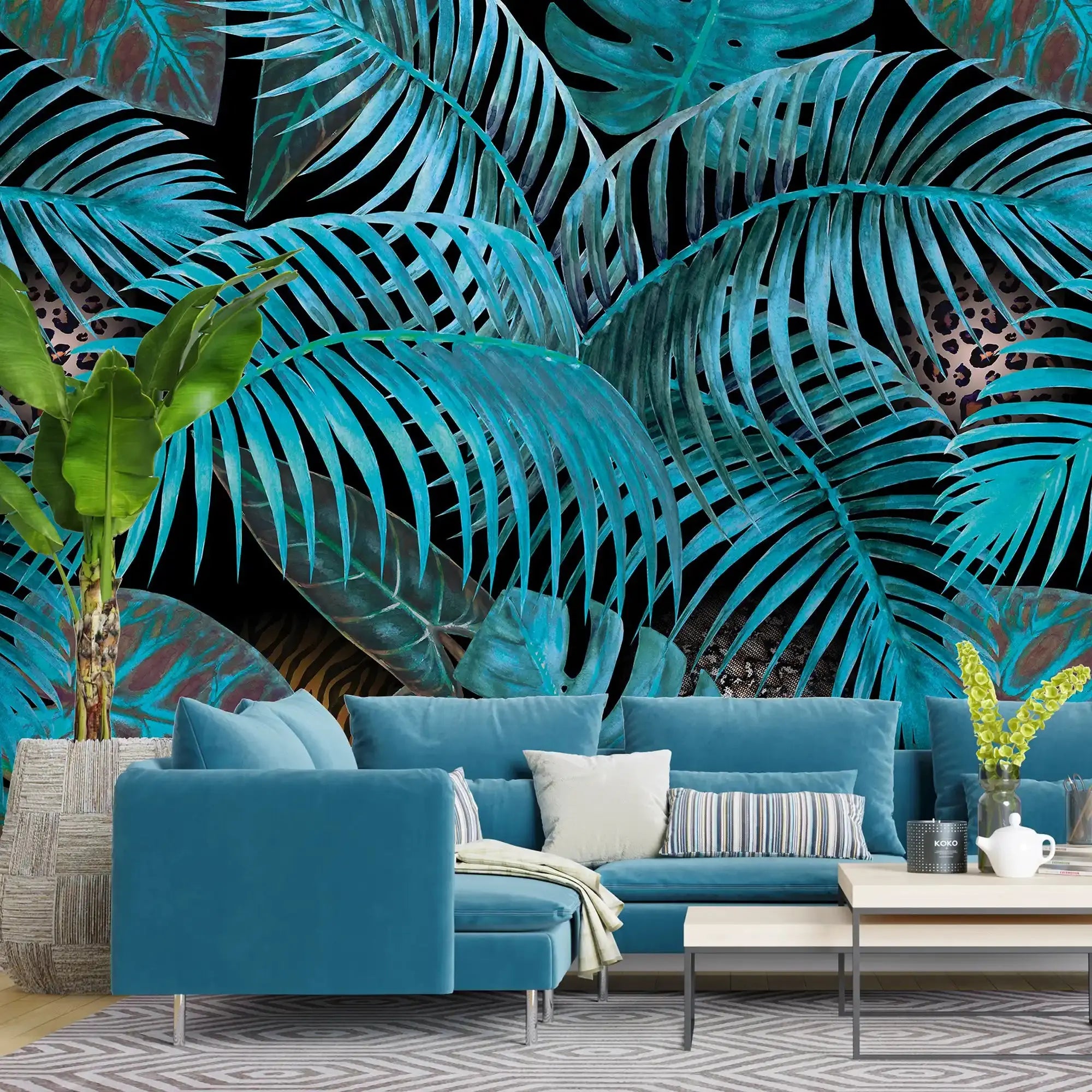 3096-B / Jungle Leaves Wallpaper - Tropical Botanical Wall Decor - Self Adhesive, Peel and Stick - Modern and Contemporary - Artevella