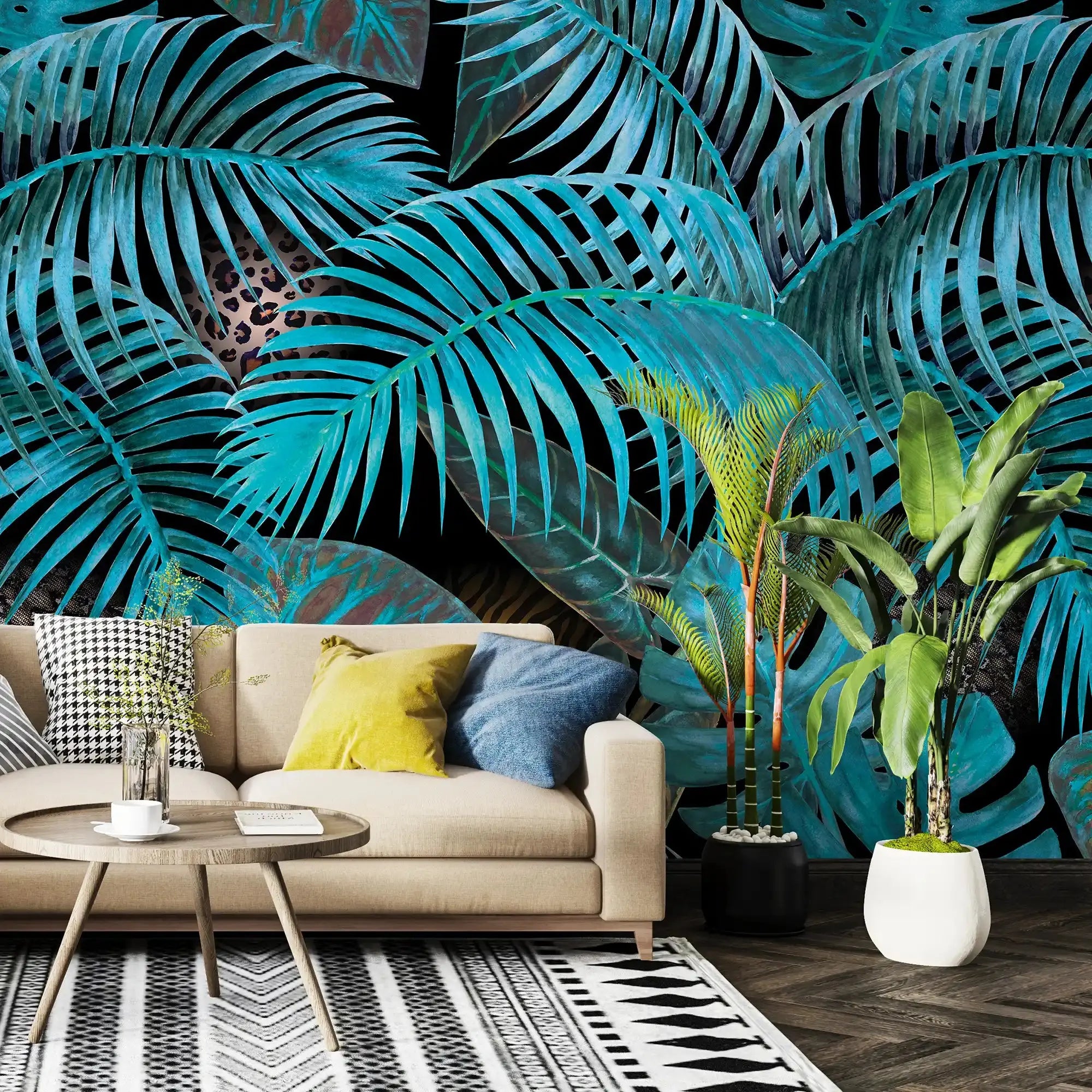 3096-B / Jungle Leaves Wallpaper - Tropical Botanical Wall Decor - Self Adhesive, Peel and Stick - Modern and Contemporary - Artevella