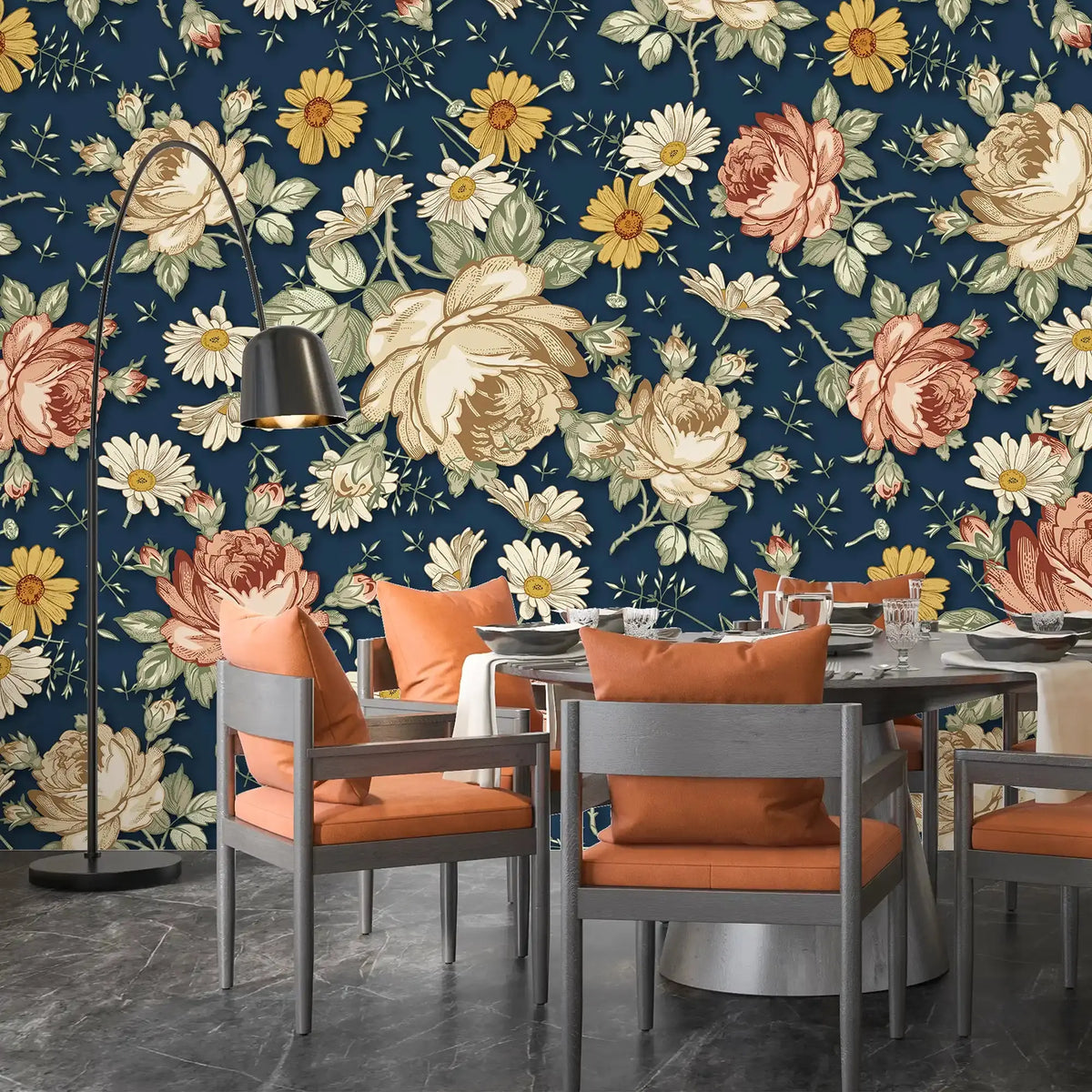 3097-A / Removable Wallpaper Peel and Stick, Floral & Geometric Pattern Wallpaper with Daisies for Room Decor - Artevella