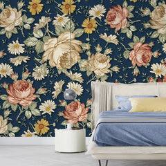 3097-A / Removable Wallpaper Peel and Stick, Floral & Geometric Pattern Wallpaper with Daisies for Room Decor - Artevella
