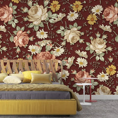 3097-B / Removable Wallpaper Peel and Stick, Floral & Geometric Pattern Wallpaper with Daisies for Room Decor - Artevella