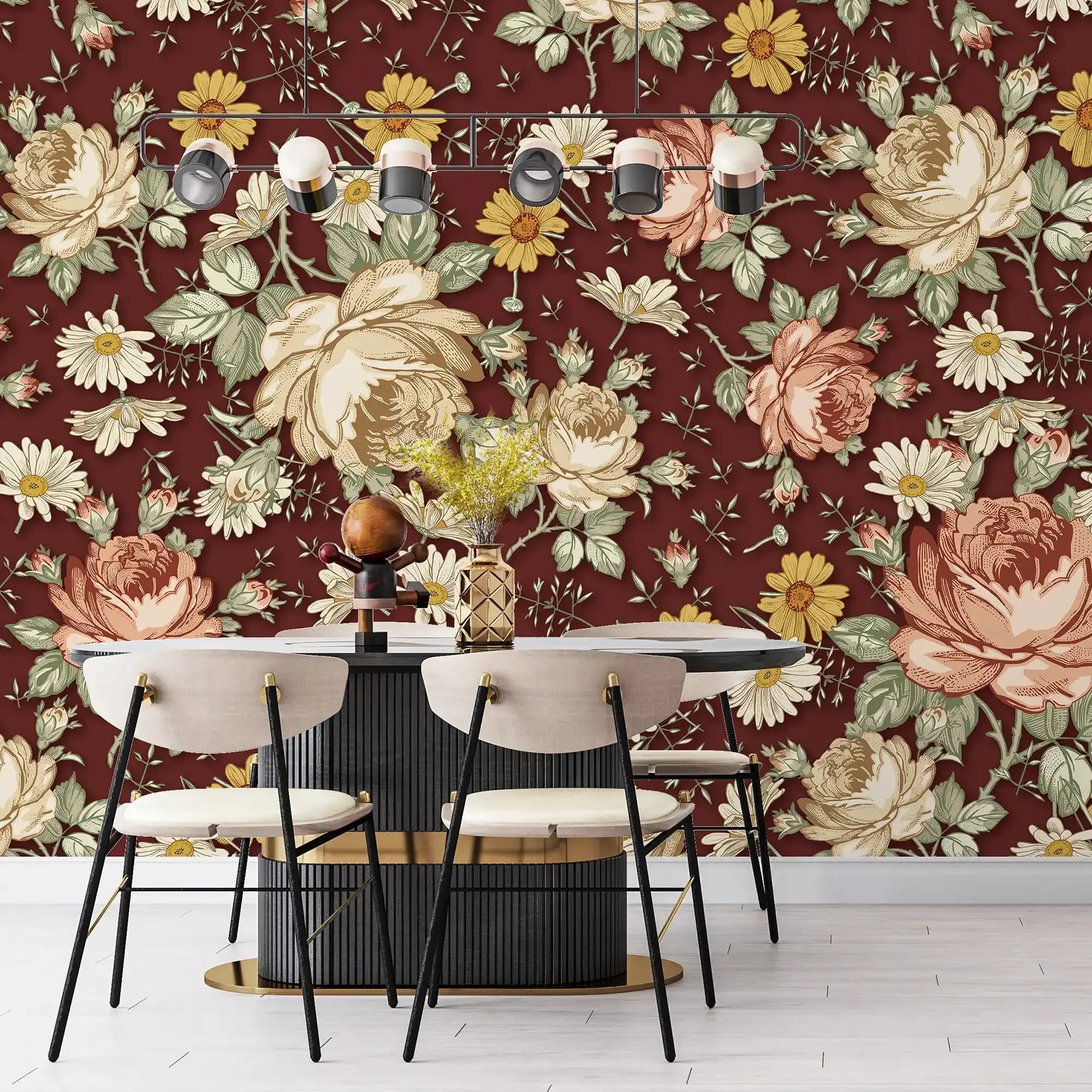 3097-B / Removable Wallpaper Peel and Stick, Floral & Geometric Pattern Wallpaper with Daisies for Room Decor - Artevella