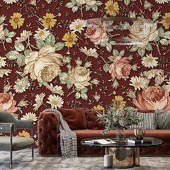 3097-B / Removable Wallpaper Peel and Stick, Floral & Geometric Pattern Wallpaper with Daisies for Room Decor - Artevella