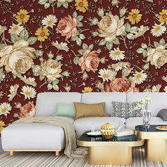 3097-B / Removable Wallpaper Peel and Stick, Floral & Geometric Pattern Wallpaper with Daisies for Room Decor - Artevella