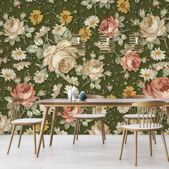 3097-C / Removable Wallpaper Peel and Stick, Floral & Geometric Pattern Wallpaper with Daisies for Room Decor - Artevella
