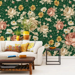 3097-D / Removable Wallpaper Peel and Stick, Floral & Geometric Pattern Wallpaper with Daisies for Room Decor - Artevella