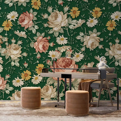 3097-D / Removable Wallpaper Peel and Stick, Floral & Geometric Pattern Wallpaper with Daisies for Room Decor - Artevella