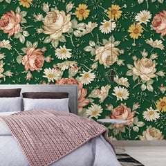 3097-D / Removable Wallpaper Peel and Stick, Floral & Geometric Pattern Wallpaper with Daisies for Room Decor - Artevella