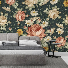 3097-E / Removable Wallpaper Peel and Stick, Floral & Geometric Pattern Wallpaper with Daisies for Room Decor - Artevella