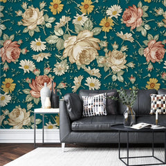 3097-F / Removable Wallpaper Peel and Stick, Floral & Geometric Pattern Wallpaper with Daisies for Room Decor - Artevella