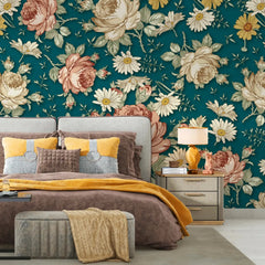3097-F / Removable Wallpaper Peel and Stick, Floral & Geometric Pattern Wallpaper with Daisies for Room Decor - Artevella