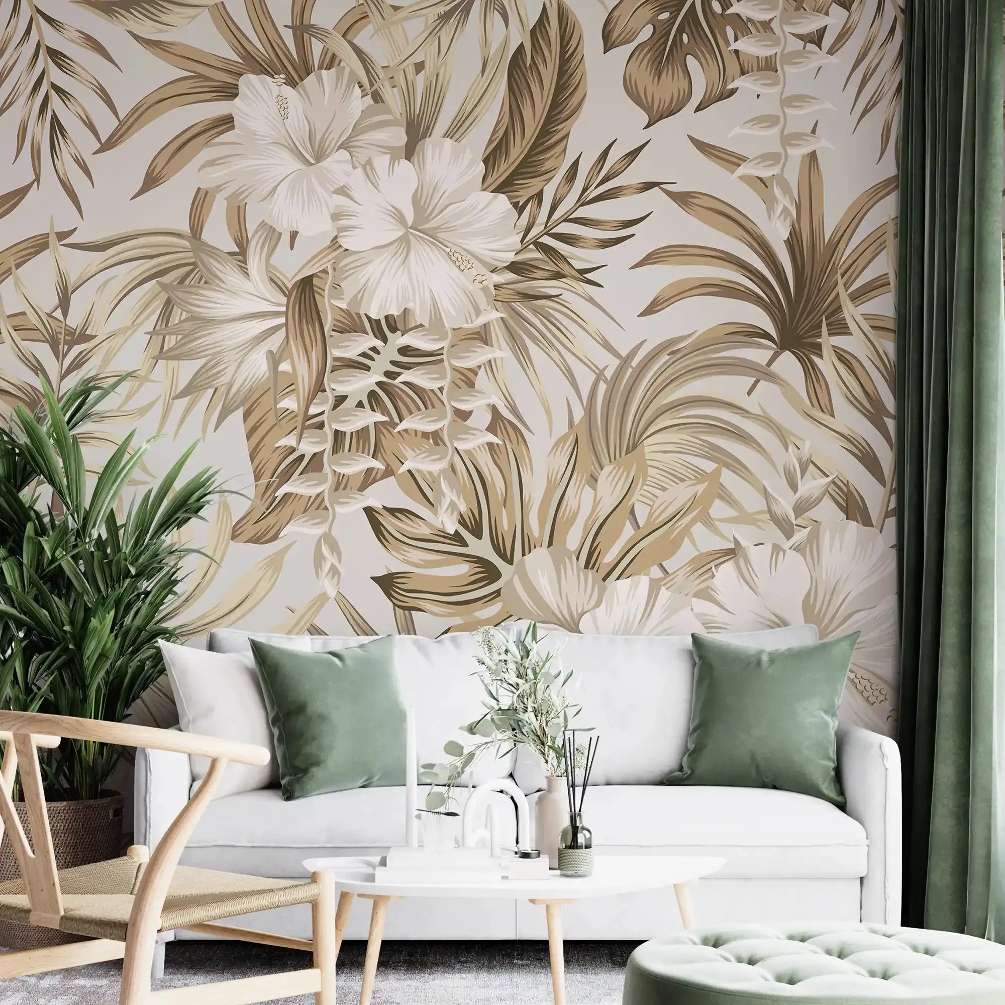 3099-C / Contemporary Floral Peel and Stick Wallpaper, Trendy Tropical Pattern, Adhesive Wall Paper, Easy Installation for Kitchen, Bedroom, Bathroom - Artevella