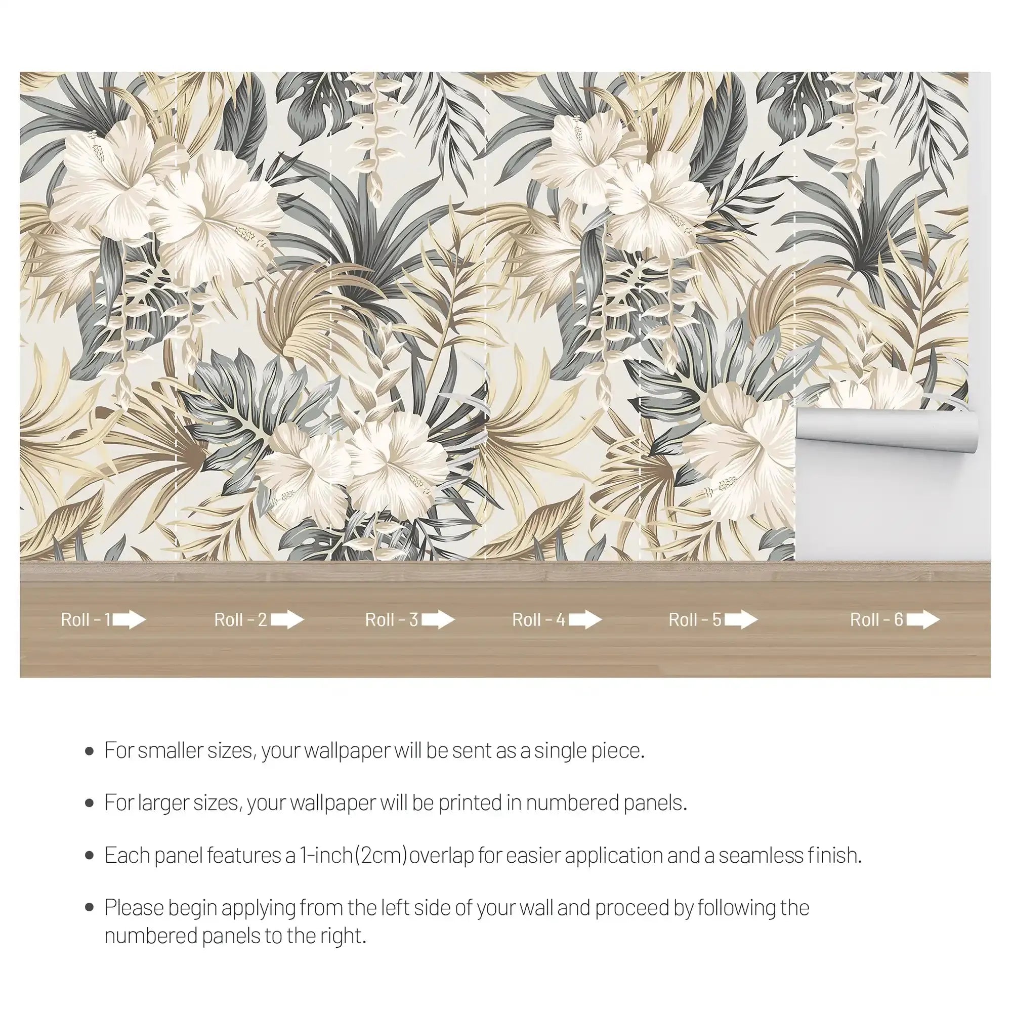 3099-E / Contemporary Floral Peel and Stick Wallpaper, Trendy Tropical Pattern, Adhesive Wall Paper, Easy Installation for Kitchen, Bedroom, Bathroom - Artevella