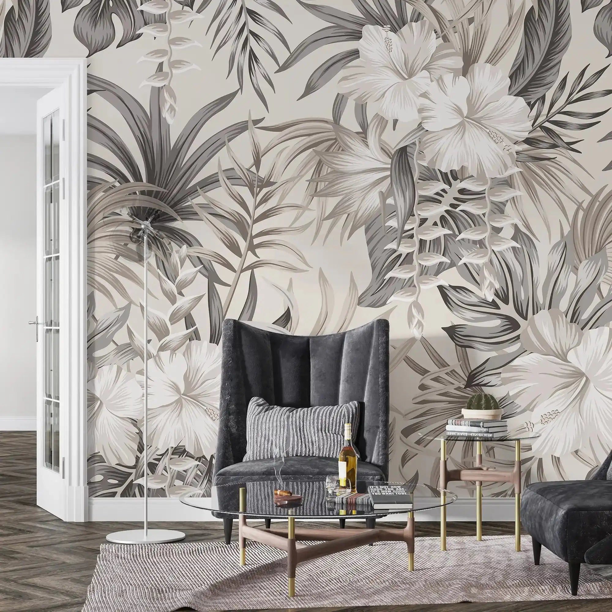 3099-F / Contemporary Floral Peel and Stick Wallpaper, Trendy Tropical Pattern, Adhesive Wall Paper, Easy Installation for Kitchen, Bedroom, Bathroom - Artevella