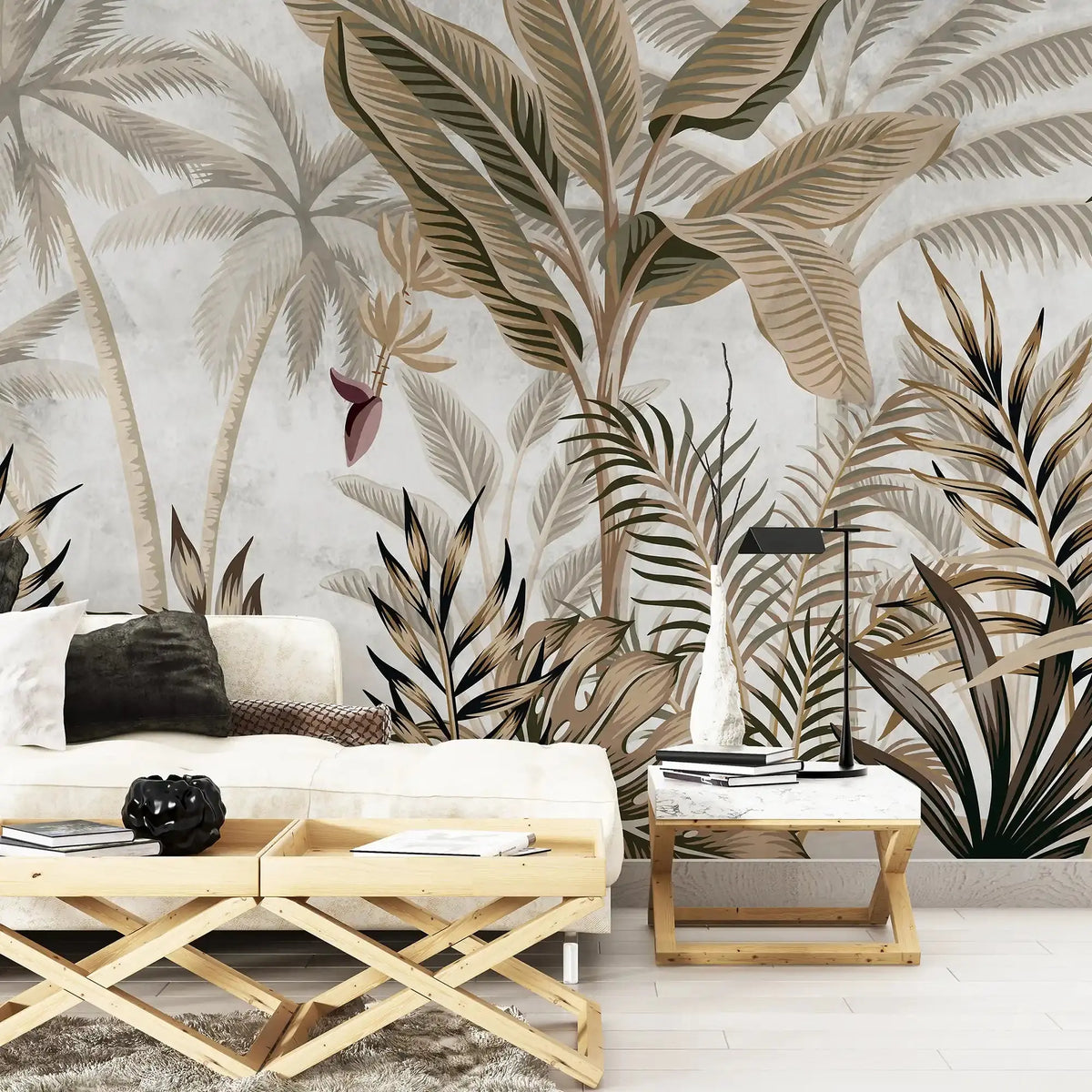 3100-B / Tropical Jungle Peel and Stick Wallpaper, Modern Palm Tree Design, Adhesive Wall Decor for Bedroom, Living Room, Bathroom - Artevella