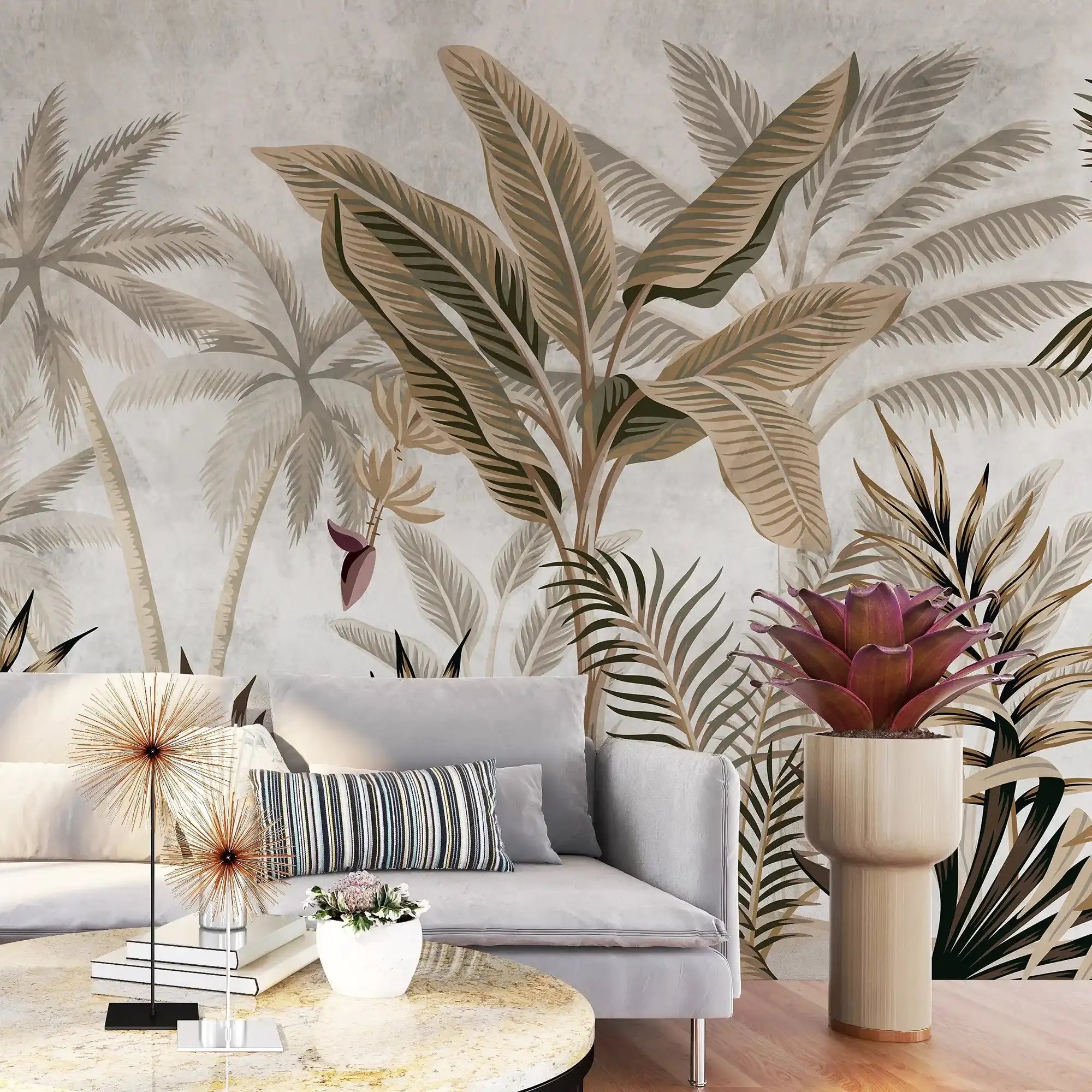 3100-B / Tropical Jungle Peel and Stick Wallpaper, Modern Palm Tree Design, Adhesive Wall Decor for Bedroom, Living Room, Bathroom - Artevella