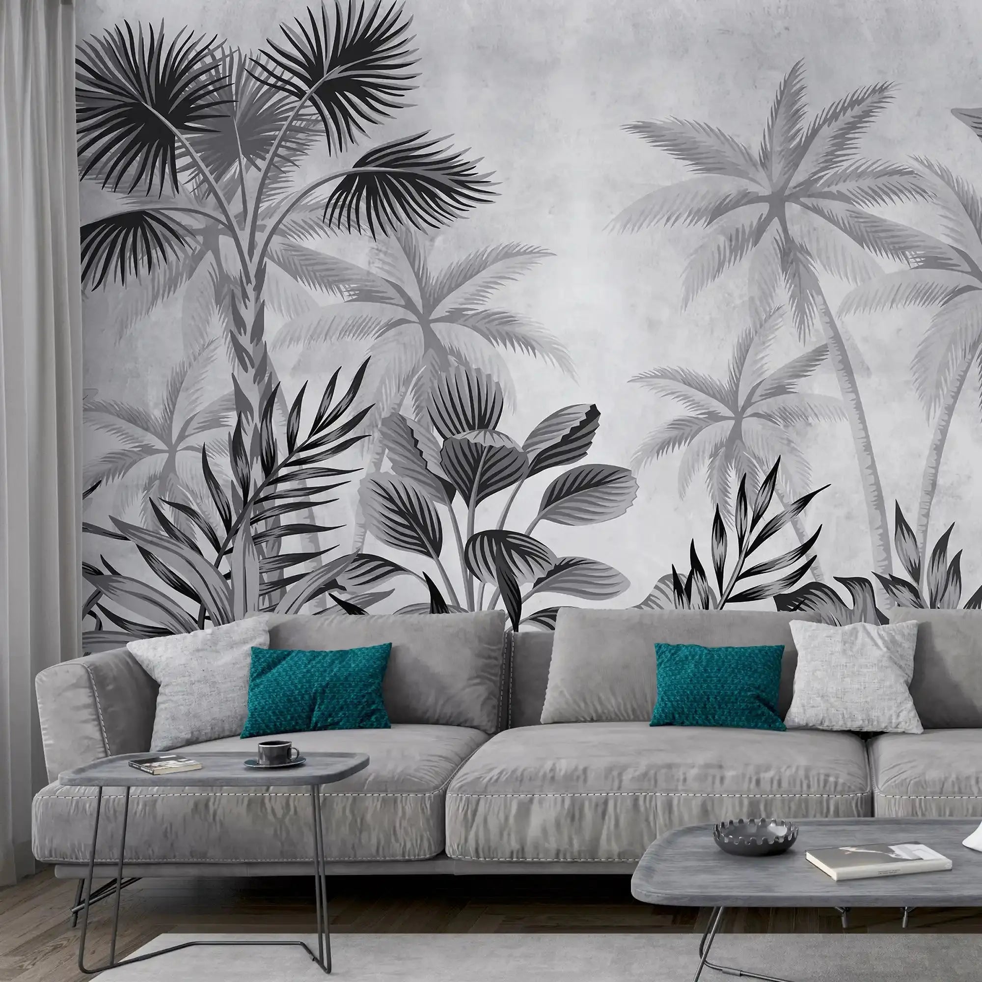 3100-E / Tropical Jungle Peel and Stick Wallpaper, Modern Palm Tree Design, Adhesive Wall Decor for Bedroom, Living Room, Bathroom - Artevella