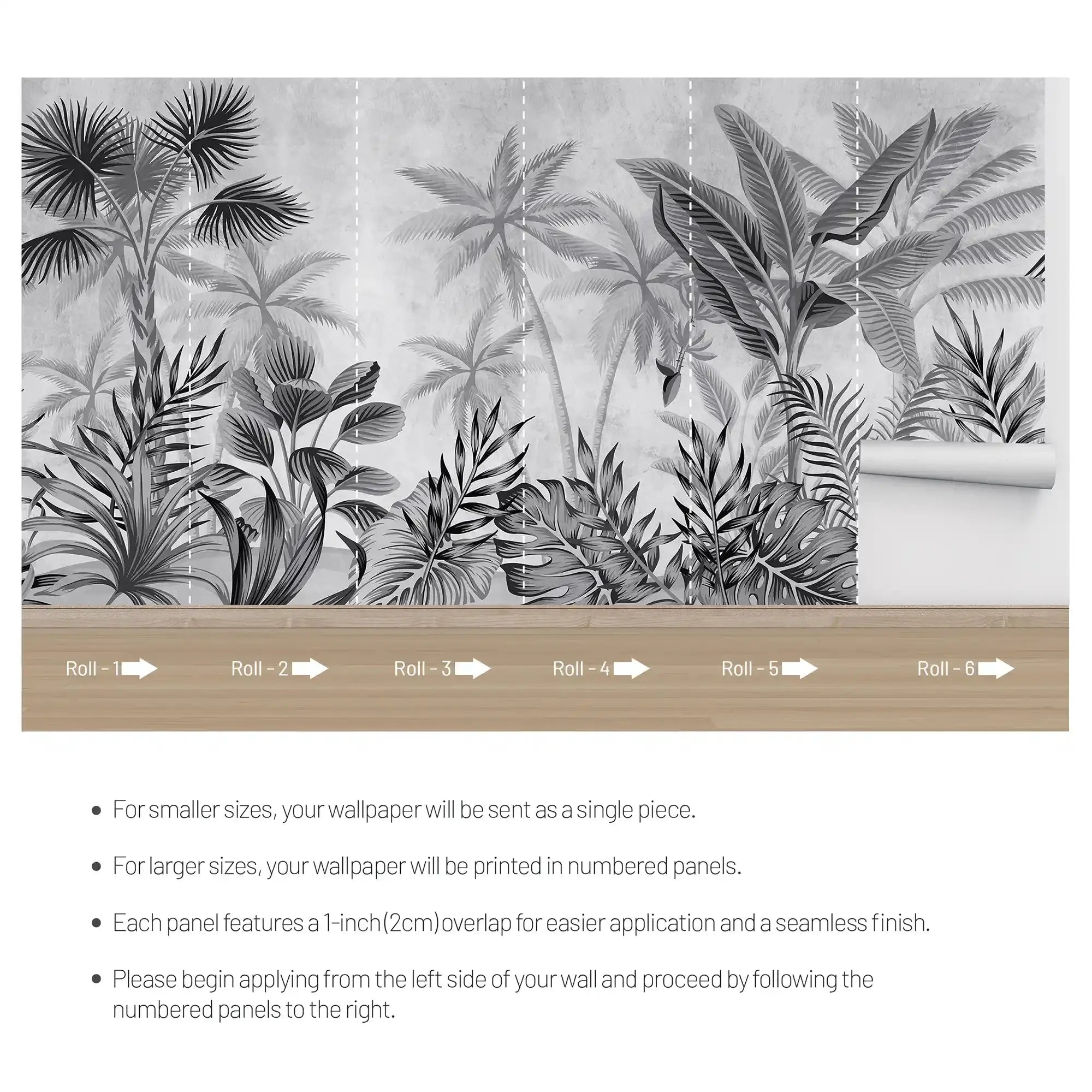 3100-E / Tropical Jungle Peel and Stick Wallpaper, Modern Palm Tree Design, Adhesive Wall Decor for Bedroom, Living Room, Bathroom - Artevella