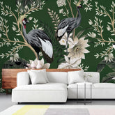 3101-A / Tropical Baroque Wallpaper Peel and Stick Crane and Flower Design Adhesive Wall Mural - Artevella