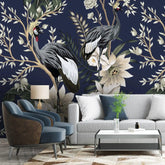 3101-C / Tropical Baroque Wallpaper Peel and Stick Crane and Flower Design Adhesive Wall Mural - Artevella