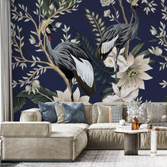 3101-C / Tropical Baroque Wallpaper Peel and Stick Crane and Flower Design Adhesive Wall  Mural - Artevella